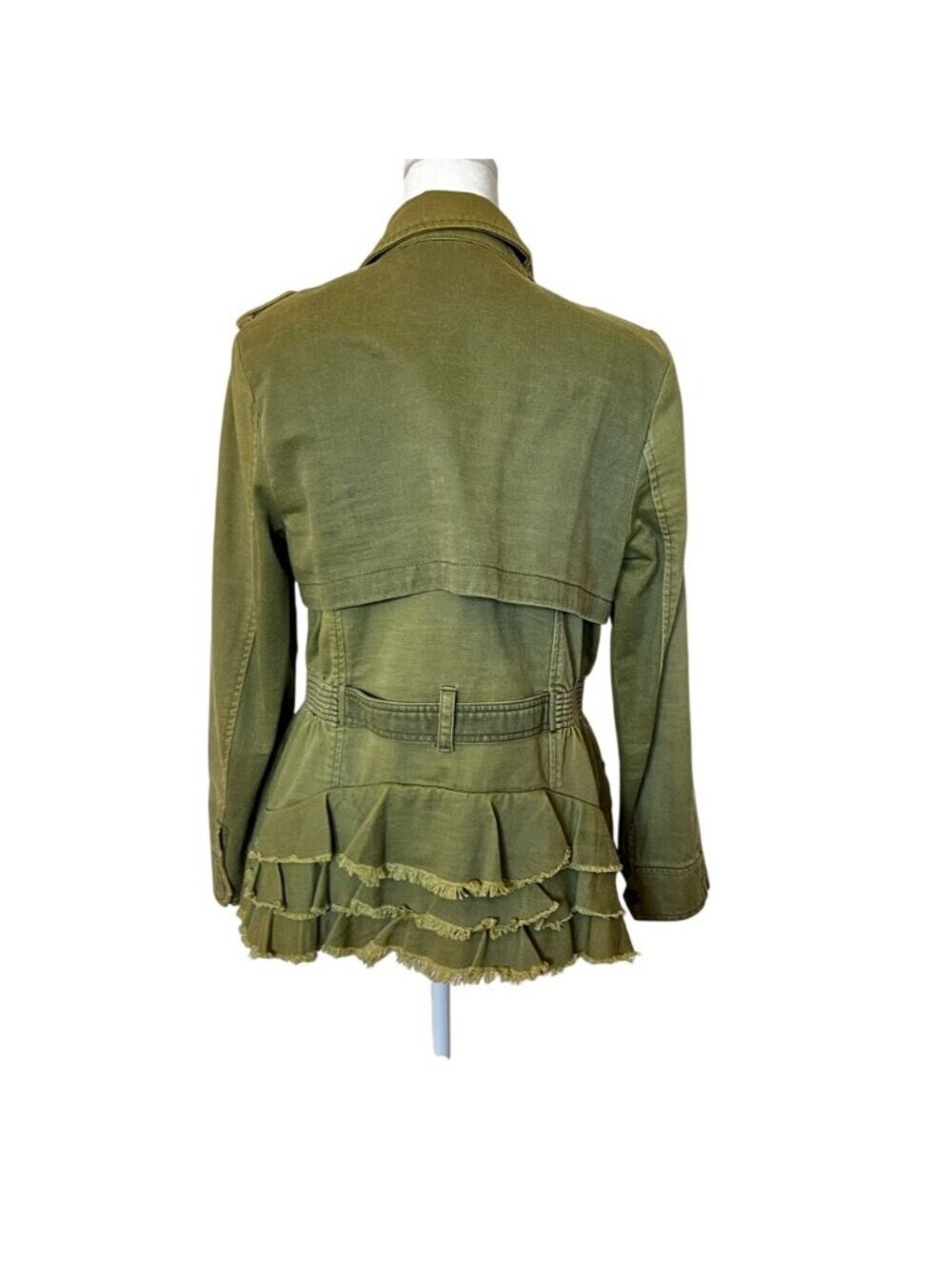 Hei Hei Olive Military Utility Jacket Ruffle Back Fairy Grunge Sz M Romantic - Picture 3 of 10